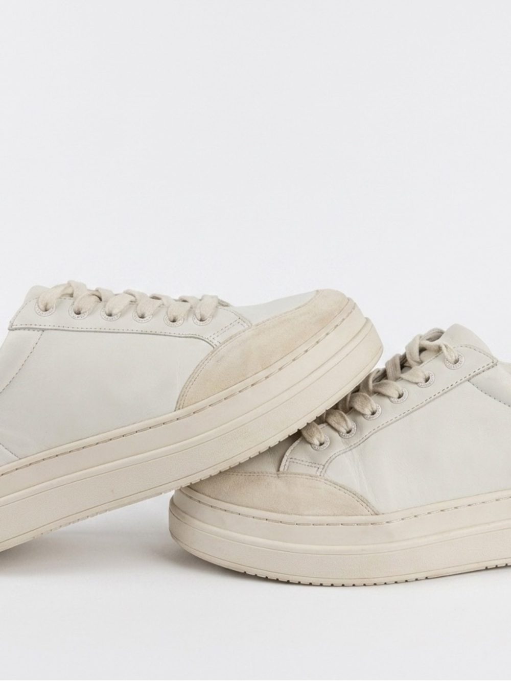 J/SLIDES White Leather & Suede Platform Sneakers | Luxe Athleisure Low Top 8.5